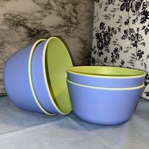 444 Laurie Gates 4 cereal bowls set 5.5” two tone blue & green melamine new